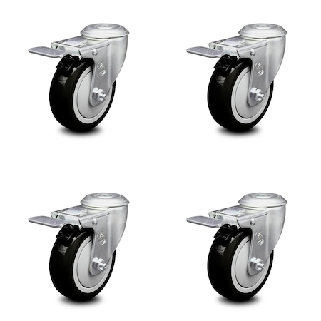 Service Caster 4 Inch Black Polyurethane Swivel Bolt Hole Caster Set with Total Lock Brake SCC SCC-BHTTL20S414-PPUB-BLK-4